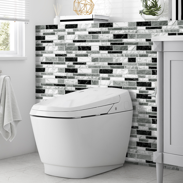 12 PCS Irregular PVC Black White Gray Marble Pattern Classic Imitation Tile Self Adhesive Peel And Stick Wallpaper For Kitchen Bathroom Wallpaper Waterproof Oil-Proof Wallpaper Easy To Install-9