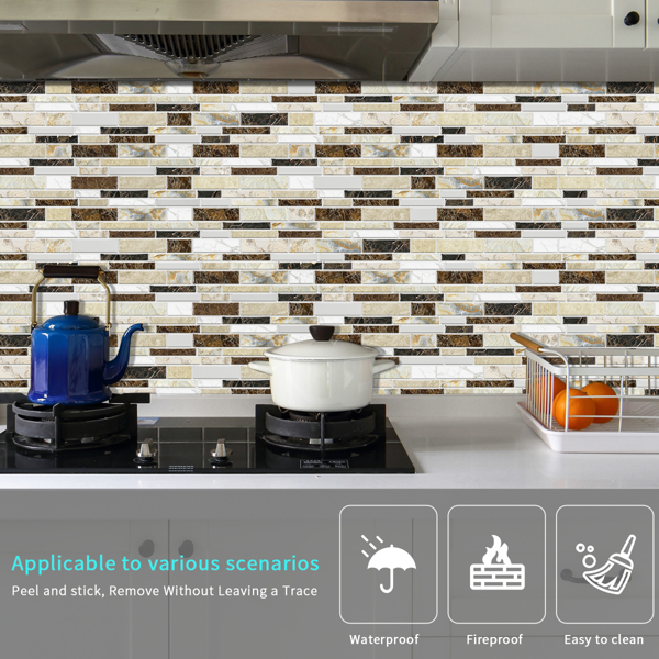 12 PCS Classic Imitation Ceramic Tiles Peel And Stick Backsplash PVC Marble Tile Sticker Waterproof And Oil Proof,Easy To Maintain, Dark Brown Transfer Wall Stickers For Kitchen Bathroom,4.72*9.68inch-5