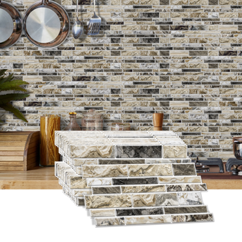 48 PCS Imitation Marble Pattern Taupe Kitchen Stickers Wallpaper Peel And Stick Self Adhesive Wall Stickers For Kitchen, Bathroom Back Panel/Renovation/Decoration Waterproof And Oil Resistant