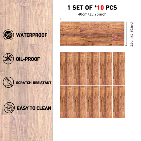 10 Pcs Peel And Stick Floor Stickers,  PVC Natural Wood Grain Look, Self Adhesive Removable And Waterproof，DIY Flooring For Renters, For Transfer Bathroom, Kitchen, Living Room, Bedroom Floor Stickers-2