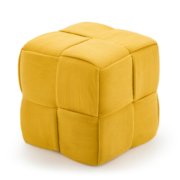 Square Ottoman Foot Stool Corduroy Vanity Chair Bench with Padded Woven Footrest for Entryway Living Room Hallway Yellow