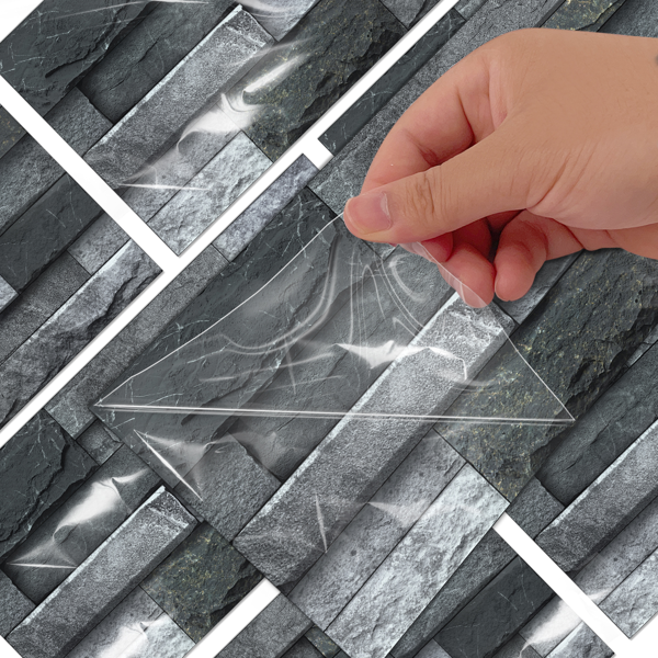 12 Pcs Black Gray Stone Brick Peel And Stick Wallpaper Home Decor Waterproof Self-Adhesive Stickers For Bathroom Kitchen Living Room Backsplash Detachable Without Leaving Glue Easy Installtion-7