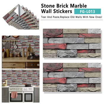 48 Pcs Red Stone Brick Marble Wall Sticker Peel And Stick Wallpaper,PVC Easy To Clean And Water Resistant , For Kitchen Bathroom Backsplash Wall Decoration,(5.91*11.81inch) Retro Wall Stickers