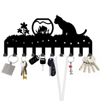Adorable Kitty - Inspired Metal Wall - Mounted Rack Boasting 10 Hooks, Ideal Decorative Organizer for Walls. Practical and Stylish. Utility Hooks.