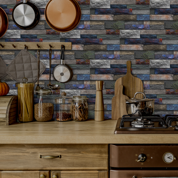 12 Pcs Peel And Stick Wallpaper Retro Stone Brick Self-Adhesive Wall Sticker Backspalsh For Bathroom Kitchen，Detachable Without Leaving Glue Hanging Decorative Tiles Wa ll Renovation Of Rental Housing-14