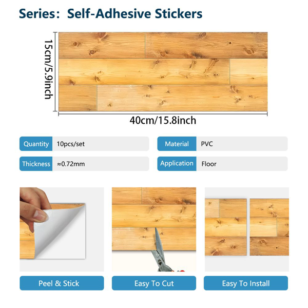 10 Pcs Grain Self-Adhesive Non-Slip Floor Stickers, Durable Vinyl Peel-And-Stick Waterproof And Oil-proof Tile Decals For Kitchen, Removable Floor Decor For Living Room Bathroom, Home Decoration-4