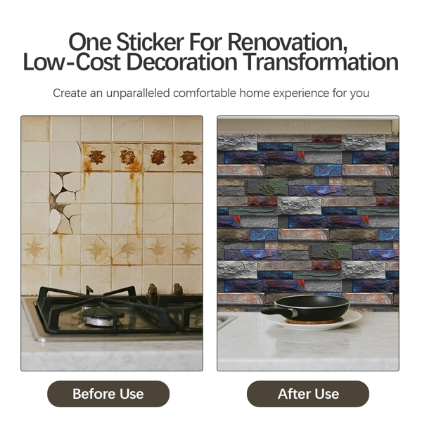 12 Pcs Peel And Stick Wallpaper Retro Stone Brick Self-Adhesive Wall Sticker Backspalsh For Bathroom Kitchen，Detachable Without Leaving Glue Hanging Decorative Tiles Wa ll Renovation Of Rental Housing-3