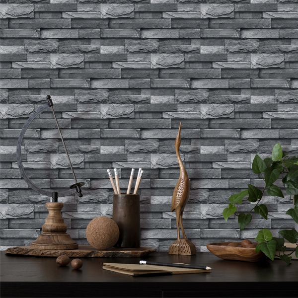 12 Pcs Imitation Stone bricks Grey Wallpaper Bathroom Waterproof Transfer Peel And Stick Backsplash Tile Stickers PVC Wallpaper Kitchen Oil Resistant Tile Decals Home Decoration wall paper-16