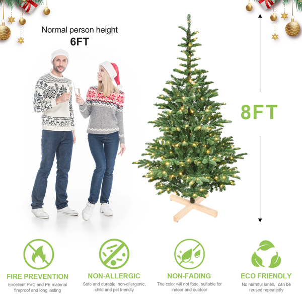 Artificial 8ft Green LED-lit Christmas Tree with 1307PE/PVC Mixed Branch Tips,Hinged Premium & Foldable Base for Indoor Holiday Decorating-5