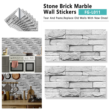 12 Pcs Grey Stone Brick Marble Peel And Stick Wallpaper Splash Proof And Moisture Proof Hanging Decorative Tiles Easy To Clean & Cut, Water Resistant  Oil-Proof Ideal For Bathroom & Kitchen Renovation