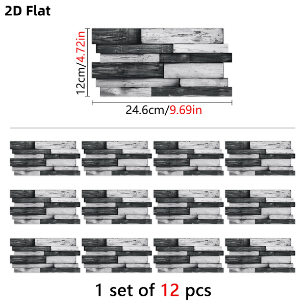 12 Pcs Peel & Stick Backsplash Wallpaper,PVC Dark Gray Irregular Wood Grain Hanging Decorative Tiles "4.72*9.69 inch" Self Adhesive Oil-Proof Stick On Wall Tiles For Kitchen Backspalsh Bathroom Wall-2