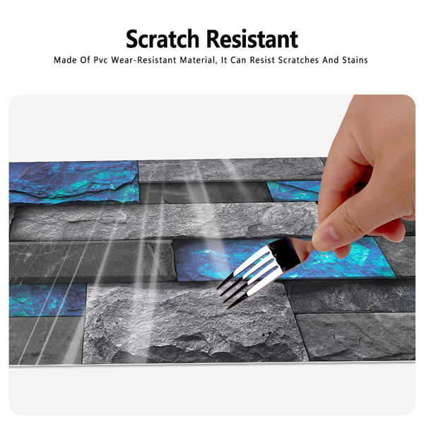 12Pcs Blue Marble Brick Peel And Stick Wallpaper, Removable Wall Stickers For Bathroom Kitchen Backsplash Hanging Decorative Tiles, PVC Water Resistant Self-Adhesive Stickers For Home Decor-6