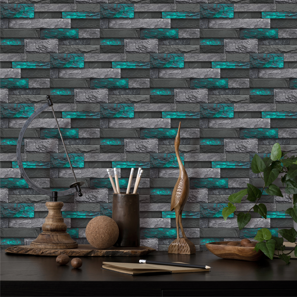 12 Pcs Modern Green Peel And Stick Wallpaper Removable Self-Adhesive PVC For Home Decoration (5.91x11.81 Inch) Easy Installation No Tools Needed, Bathroom Decor, Kitchen Backsplash,Contemporary Design-11