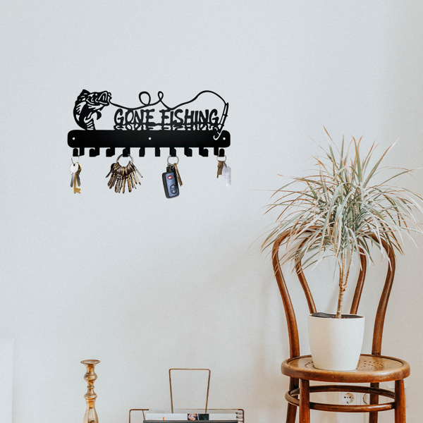 1pc，Adorable Fish-Shaped Key Rack with Hooks for Storage - Solid Metal Holder, Perfect for Space-Efficient Organization, Utility Hooks.-23
