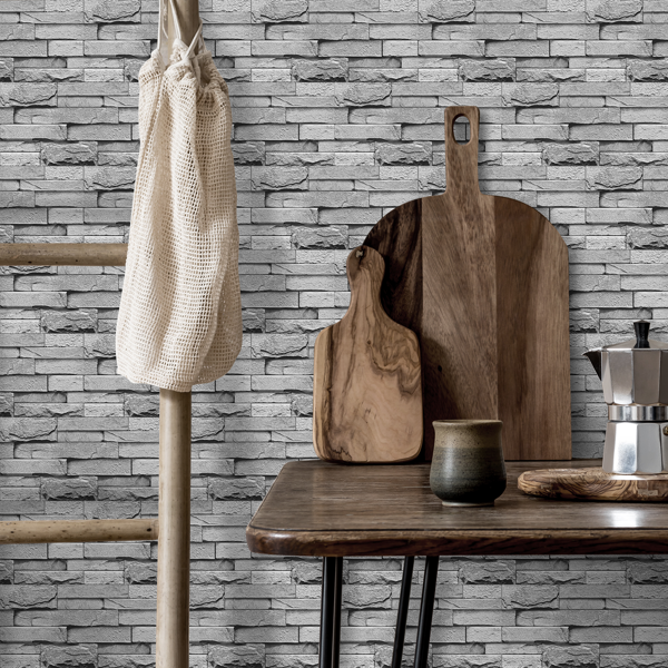 12 Pcs Grey Stone Brick Marble Peel And Stick Wallpaper Splash Proof And Moisture Proof Hanging Decorative Tiles Easy To Clean & Cut, Water Resistant  Oil-Proof Ideal For Bathroom & Kitchen Renovation-10