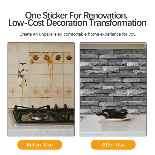 12 Pcs Imitation Stone bricks Grey Wallpaper Bathroom Waterproof Transfer Peel And Stick Backsplash Tile Stickers PVC Wallpaper Kitchen Oil Resistant Tile Decals Home Decoration wall paper-4