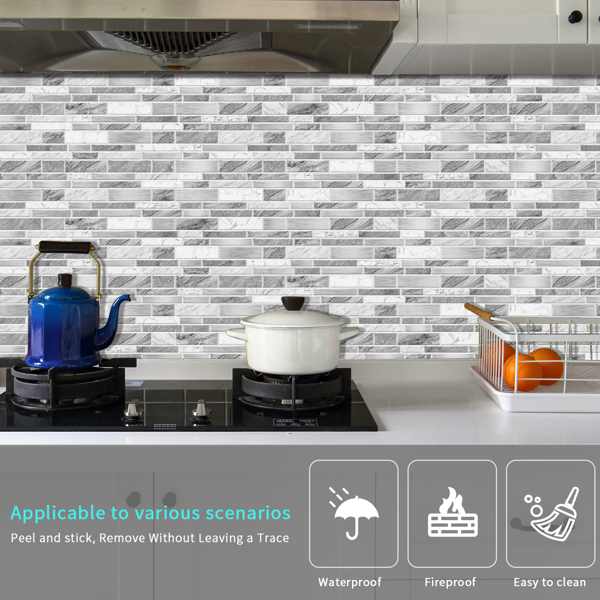 24 PCS Irregular Shape Modern Gray Marble Pattern Peel And Stick Wallpaper (4.72*9.68inch) Kitchen Bathroom Tiles Stickers Suitable For Wall Decoration And Renovation Remove Without Leaving Glue-7