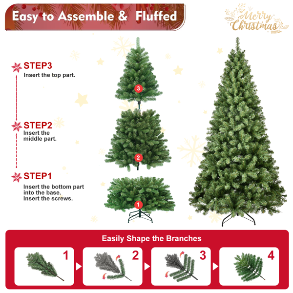Artificial 9ft Green LED-lit Christmas Tree with 1930PVC Mixed Branch Tips,Hinged Premium & Foldable Base for Indoor Holiday Decorating-4