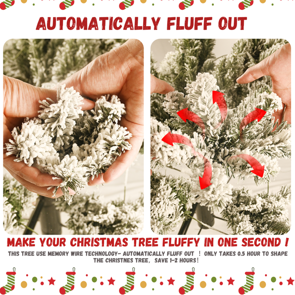 Artificial 5ft Flock LED-lit Christmas Tree with 551PVC Mixed Branch Tips,Hinged Premium & Foldable Base for Indoor Holiday Decorating-7