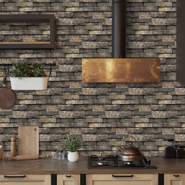 12 Pcs Retro Brown Stone Brick Marble Effect Peel And Stick Wallpaper,Water resistant ,Easy Installation Without Damaging The Wall Easy DIY Home Renovation, Kitchen Bathroom Wall Tiles Backsplash-14