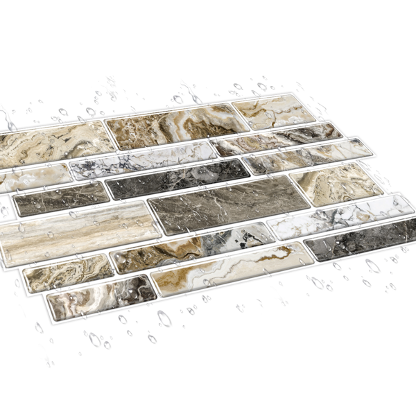 12 PCS Imitation Marble Pattern Taupe Kitchen Stickers Wallpaper Peel And Stick Self Adhesive Wall Stickers For Kitchen, Bathroom Back Panel/Renovation/Decoration Waterproof And Oil Resistant-8