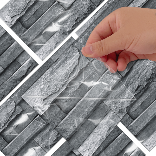 12 Pcs Imitation Stone bricks Grey Wallpaper Bathroom Waterproof Transfer Peel And Stick Backsplash Tile Stickers PVC Wallpaper Kitchen Oil Resistant Tile Decals Home Decoration wall paper-7