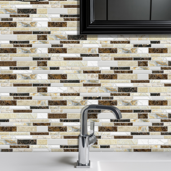 12 PCS Classic Imitation Ceramic Tiles Peel And Stick Backsplash PVC Marble Tile Sticker Waterproof And Oil Proof,Easy To Maintain, Dark Brown Transfer Wall Stickers For Kitchen Bathroom,4.72*9.68inch-13