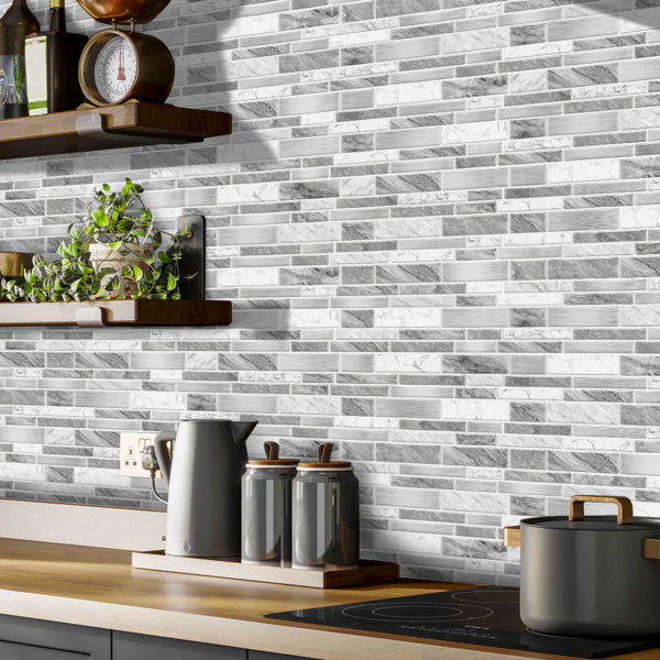 24 PCS Irregular Shape Modern Gray Marble Pattern Peel And Stick Wallpaper (4.72*9.68inch) Kitchen Bathroom Tiles Stickers Suitable For Wall Decoration And Renovation Remove Without Leaving Glue-12