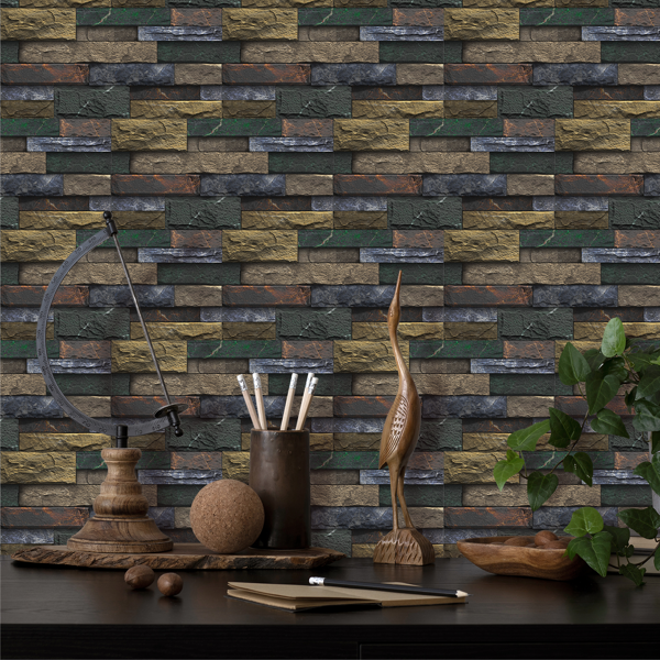 12 Pcs Peel And Stick Backsplash Tiles Retro Stone Brick Self-Adhesive Wall Sticker Backspalsh For Bathroom Kitchen Detachable Without Leaving Glue Water Resistant Oil-Proof PVC Wall Decoration-12