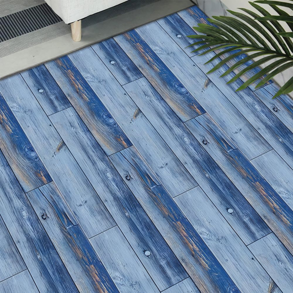 10 Pcs Blue Wood Grain Flooring, Peel And Stick Floor Tile, PVC Self-Adhesive DIY Flooring Removable And Waterproof Tile Sticker For Bathroom, Kitchen, Living Room, Bedroom Floor Decoration-5