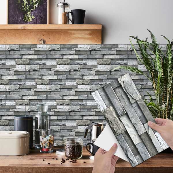 12 Pcs Marble Stone Wall Sticker Home Decor Self Adhesive Wall Paper,Back Splash For Kitchen Bathroom PVC Detachable Without Leaving Glue Easy To Maintain Renting House Wall Renovation Wall Decoration-2