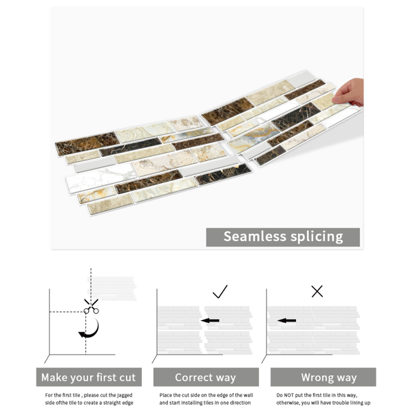 12 PCS Classic Imitation Ceramic Tiles Peel And Stick Backsplash PVC Marble Tile Sticker Waterproof And Oil Proof,Easy To Maintain, Dark Brown Transfer Wall Stickers For Kitchen Bathroom,4.72*9.68inch-6
