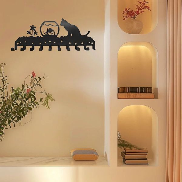 Adorable Kitty - Inspired Metal Wall - Mounted Rack Boasting 10 Hooks, Ideal Decorative Organizer for Walls. Practical and Stylish. Utility Hooks.-20
