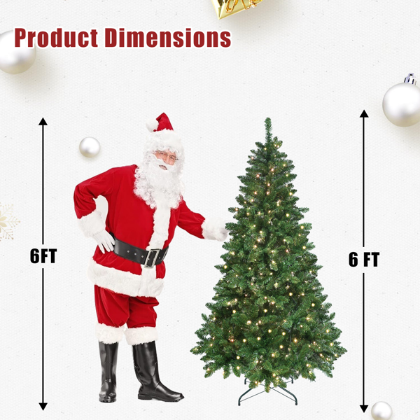 Artificial 6ft Green RGB-lit Christmas Tree with 751PVC Mixed Branch Tips,Hinged Premium & Foldable Base for Indoor Holiday Decorating-4