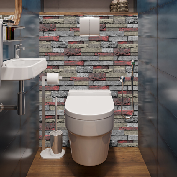 12 Pcs Red Stone Brick Marble Wall Sticker Peel And Stick Wallpaper,PVC Easy To Clean And Water Resistant , For Kitchen Bathroom Backsplash Wall Decoration,(5.91*11.81inch) Retro Wall Stickers-9