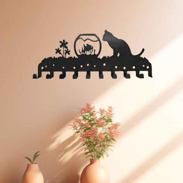 Adorable Kitty - Inspired Metal Wall - Mounted Rack Boasting 10 Hooks, Ideal Decorative Organizer for Walls. Practical and Stylish. Utility Hooks.-9