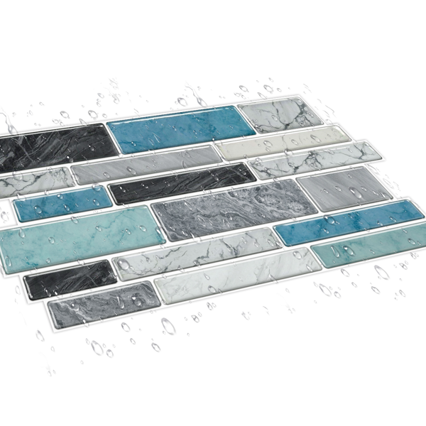 12 PCS Marbled Effect Waterproof Oil-Proof Peel And Stick Tile Stickers Blue Green For Kitchen Bathroom Laundry Room Wall Decor, Bathroom Wall Stickers Wall Decoration (12*24.6cm/4.72*9.68inch)-9