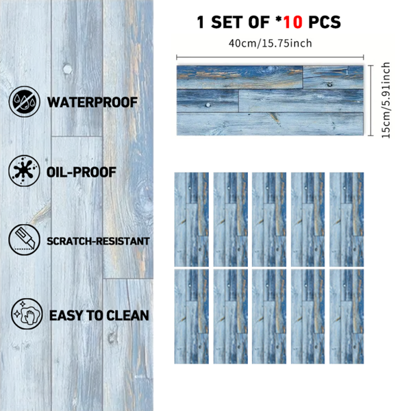 10 Pcs Blue Wood Grain Flooring, Peel And Stick Floor Tile, PVC Self-Adhesive DIY Flooring Removable And Waterproof Tile Sticker For Bathroom, Kitchen, Living Room, Bedroom Floor Decoration-2
