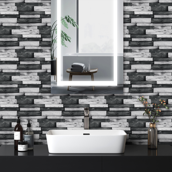 12 Pcs Peel & Stick Backsplash Wallpaper,PVC Dark Gray Irregular Wood Grain Hanging Decorative Tiles "4.72*9.69 inch" Self Adhesive Oil-Proof Stick On Wall Tiles For Kitchen Backspalsh Bathroom Wall-7