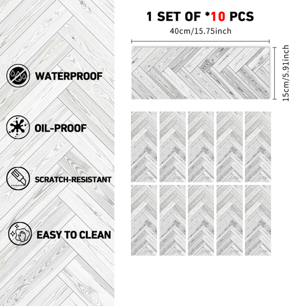 10 Pcs Grey Wood Grain Flooring Tiles Self-Adhesive PVC Floor,Waterproof & Wear-Resistant,Easy DIY Peel & Stick Installation for Kitchen,Bathroom,Living Room,Bedroom, Floor Decor,Bathroom Floor Tiles-2