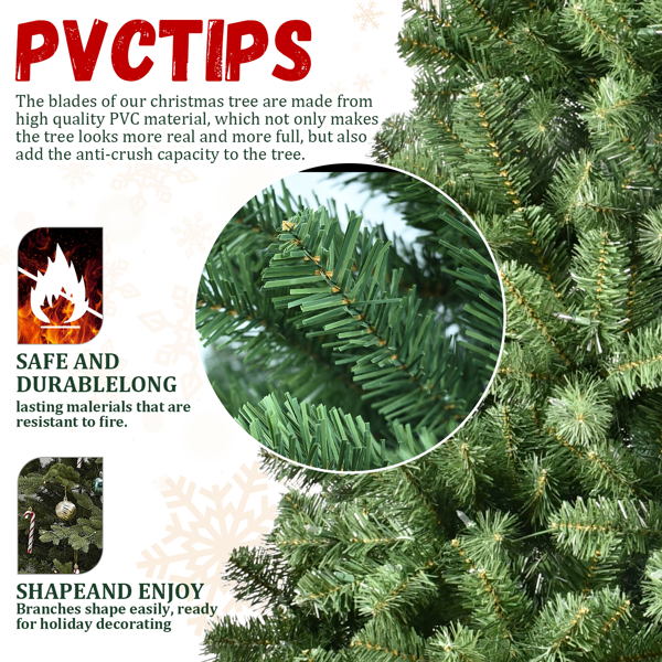 Artificial 9ft Green LED-lit Christmas Tree with 1930PVC Mixed Branch Tips,Hinged Premium & Foldable Base for Indoor Holiday Decorating-6
