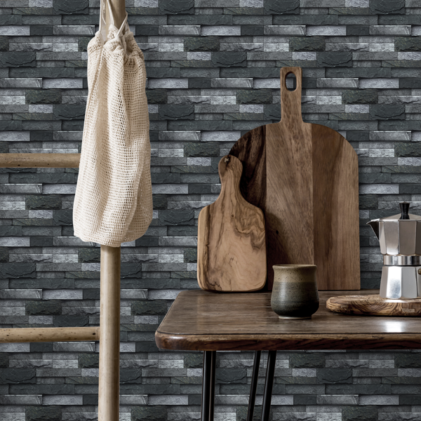 12 Pcs Black Gray Stone Brick Peel And Stick Wallpaper Home Decor Waterproof Self-Adhesive Stickers For Bathroom Kitchen Living Room Backsplash Detachable Without Leaving Glue Easy Installtion-10