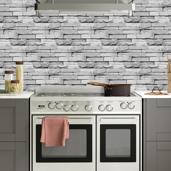 12 Pcs Grey Stone Brick Marble Peel And Stick Wallpaper Splash Proof And Moisture Proof Hanging Decorative Tiles Easy To Clean & Cut, Water Resistant  Oil-Proof Ideal For Bathroom & Kitchen Renovation-9