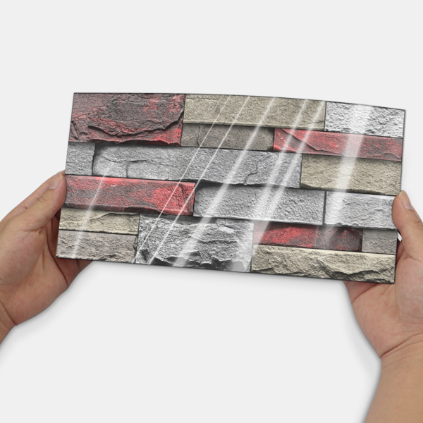 12 Pcs Red Stone Brick Marble Wall Sticker Peel And Stick Wallpaper,PVC Easy To Clean And Water Resistant , For Kitchen Bathroom Backsplash Wall Decoration,(5.91*11.81inch) Retro Wall Stickers-2