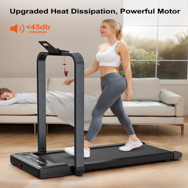 Walking Pad Treadmill, 2-in-1 Desk Under Treadmills with Handle Bar, 3HP Foldable Walking Pad, 300lbs Capacity, 15" Wide Running Belt, Remote Control, LED Display for Home/Office (Gray)-6
