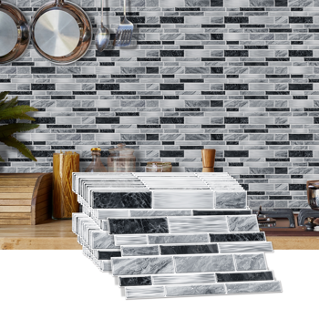 48 PCS Modern Style Alien Marble Pattern Effect PVC Stickers Peel And Stick Wallpaper Waterproof And Oil Resistant, Easy To Maintain Grey And Black Bathroom Kitchen Wall Decor|Interlocking Design