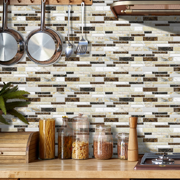 12 PCS Classic Imitation Ceramic Tiles Peel And Stick Backsplash PVC Marble Tile Sticker Waterproof And Oil Proof,Easy To Maintain, Dark Brown Transfer Wall Stickers For Kitchen Bathroom,4.72*9.68inch-9