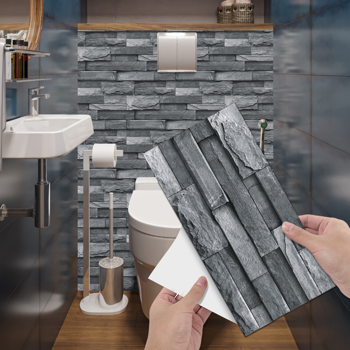 48 Pcs Imitation Stone bricks Grey Wallpaper Bathroom Waterproof Transfer Peel And Stick Backsplash Tile Stickers PVC Wallpaper Kitchen Oil Resistant Tile Decals Home Decoration wall paper