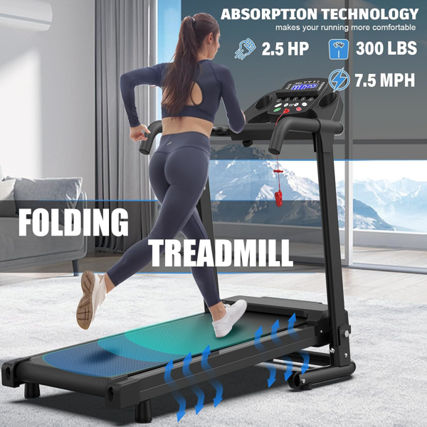 Foldable Treadmills for Home, Portable Treadmill with Handles, 2.5HP Treadmills 300 lb Capacity, APP Control, Fitness Folding Walking Pad with LED Display-3