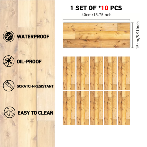 10 Pcs Grain Self-Adhesive Non-Slip Floor Stickers, Durable Vinyl Peel-And-Stick Waterproof And Oil-proof Tile Decals For Kitchen, Removable Floor Decor For Living Room Bathroom, Home Decoration-2